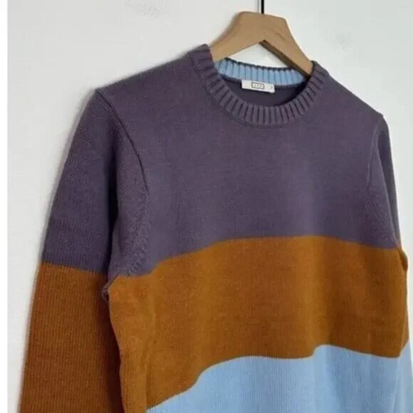 NWT AYR The Yachty Moma Mens Purple Tan Blue Colorblock Sweater - Picture 3 of 10